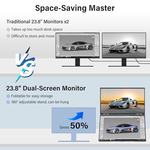 undefined InnoView 23.8" FHD 100Hz Dual Monitor Built-in Speakers 315°Adjustable 100% sRGB Double Monitor Extendrer for Windows Mac w/HDMI Type-C Work Office Triple Monitors の商品画像 4