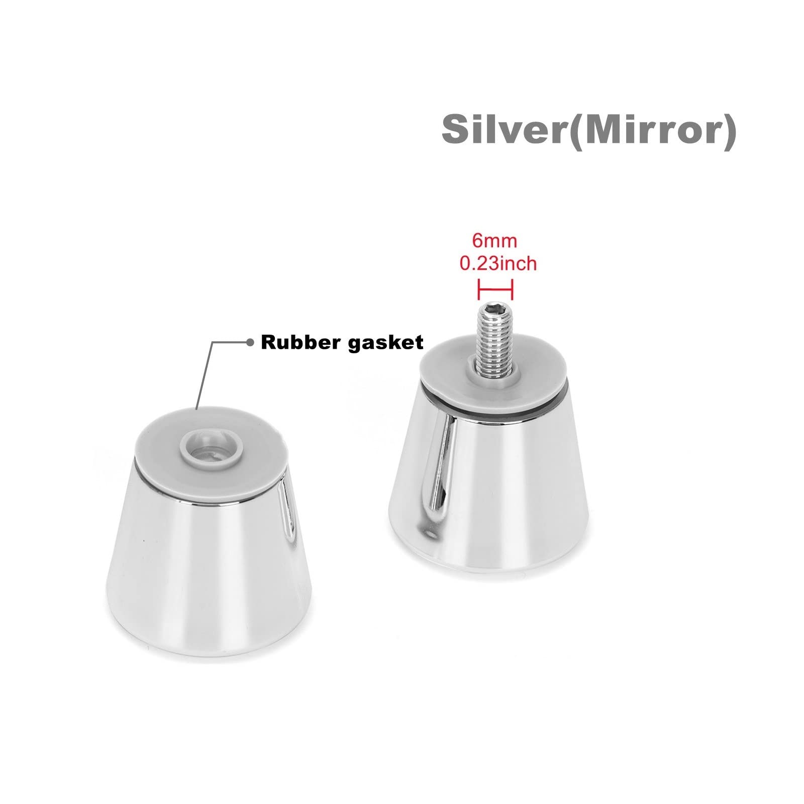 Ruimou Conical Glass Door Handle Mirror Silver (Plastic ABS) for Bathroom Door, Office,Plexiglass,Sliding Door, Steam Room (Mirror Silver) - Image 2