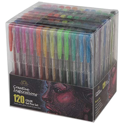 Creative Inspirations Gel Pens for Adult Coloring Books, 120 Pack Set, Fine Point with Metallic, Pastel, Neon, Glitter & Primary Colors Gel Ink for Kids Drawing Crafts Scrapbooks Journaling Doodling
