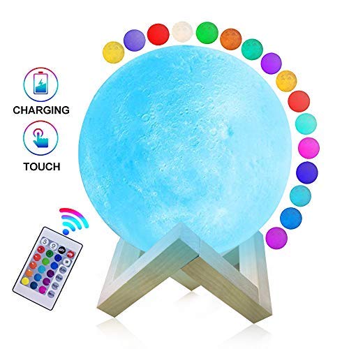 Abafia 3D Lámpara Luna, 16 Colores Lámpara magica de Luna 15cm Control Remoto y Control Táctil Luna Luz Nocturna Decoración para Dormitorio Salón, Regalo para amigos y Niños, Recargable USB