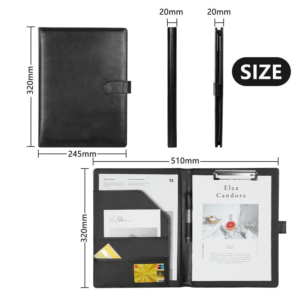 OFFCUP A4 Conference Folder, Leather Portfolio Folder, Multifunctional Foldover Document Resume File - Image 3