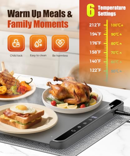 Image of Warming Mat for Food, 46x15 Inch, Dark Grey, Fast Heat, Child Lock