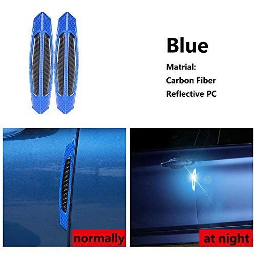 Image of ZYTC 4pcs 3D Super Blue Reflective Stickers Black Real Carbon Fiber Strips Car Side Door Edge Bumper Anti-Scratch Protection Guards Trim Stickers Universal