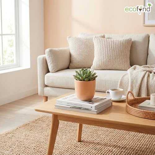 Image of ecofynd 5 Inch Ceramic Plant Pots with Drainage Hole, Modern Decorative Clay Flower Pots for Indoor Plants, Home Garden Decor for Living Room, Bedroom & Interior Spaces (CPOT041-PEH)