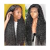 Human Hair Wigs with Baby Hair Lace Front Wig Pre Plucked 180% Density HD Transparent Curly Wigs Upgraded No Glue Pre Cut with Natural Hairline for Women 14-30 inch (1-Black, 30 inch)