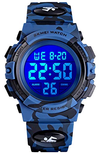 Kids Digital Sport Watch, Boys Girls Waterproof Sports Outdoor Watches Children Casual Electronic Wrist Watches with Alarm Stopwatch Blue Camouflage