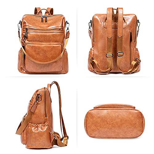 Image of Backpack Purse for Women Fashion Two Toned Leather Designer Travel Large Ladies Shoulder Bags with Tassel brown