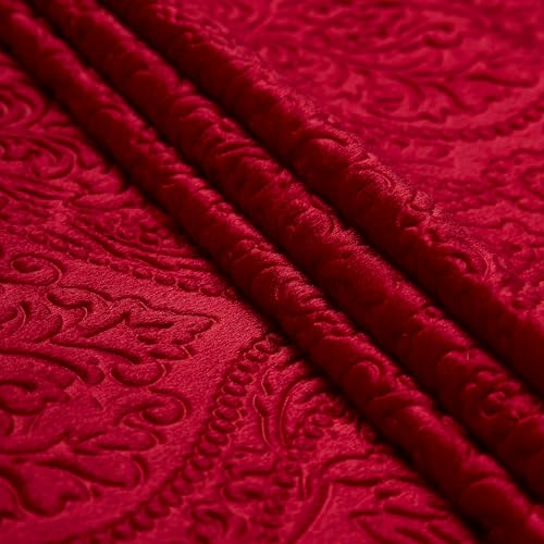 Image of Encasa XO Embossed Velvet Fabric Material by Meter Red | Sofa Cloth Material | Unstitched Fabric for Making Cushion Cover, Sofa Cover | 175 GSM | 3 Meters, 300x150 cm