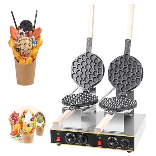 ZOLPINL Máquina para Hacer gofres de Burbujas Comercial, 1400 W, Doble Cabezal, con Control Independiente de Temperatura y Tiempo, Antiadherente y giratoria, Ideal para restaurantes, cafet