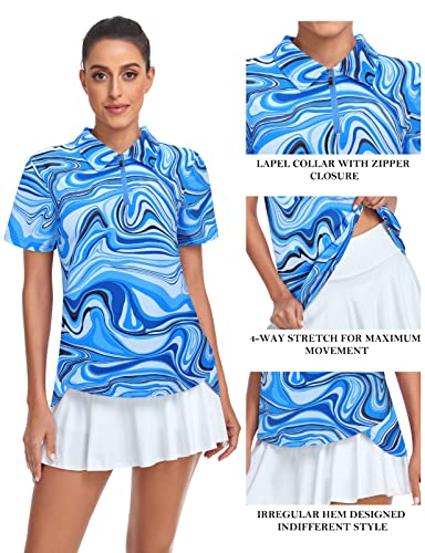 Tanst Sky Gym Shirts For Women, Funny Short Sleeve Workout Yoga Tunic Tops Summer Quick Dry Tennis Golf Apparel Sun Protection Quarter Zip V Neck Pullover Outdoor Running Hiking Clothes Blue 2Xl #TOP2