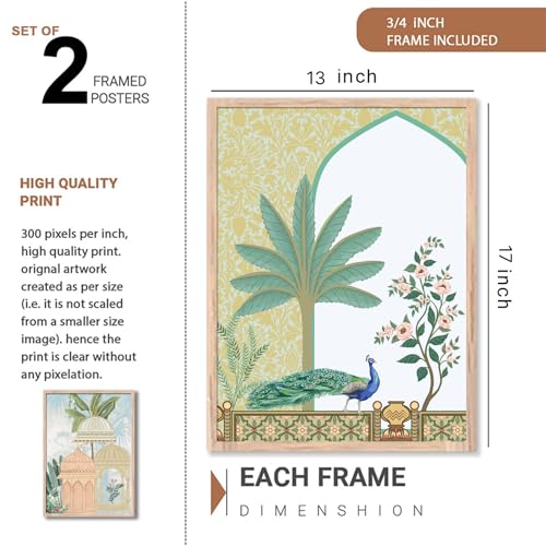 Image of NoWorries Traditional art aesthetic Wall paintings for Home and Cafe Decor - Madhubani art Wall Painting for Wall Decoration - Set of 2 frames for dining room (Theme-traditional) (Synthetic Wood frame) (Leminated 300 GSM Pigment Digital Print) (framed, Multicolur) Set of 2