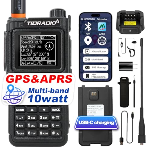 TIDRADIO TD-H9 10Watt GPS&APRS Ham Radio Multi-Band;Capable of Bluetooth Connectivity; Wireless Programming; Frequency Spectrum Analysis;SMS Message Text; NOAA Weather Receiver Handheld Two Way Radio