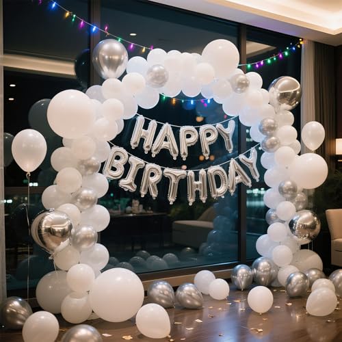 Image of White Balloons Birthday Decorations 30 Pack 18 inch Round Wedding Ballons for White Themed Wedding Graduation Birthday Party Backdrop 4th of July Decorations Independence Day