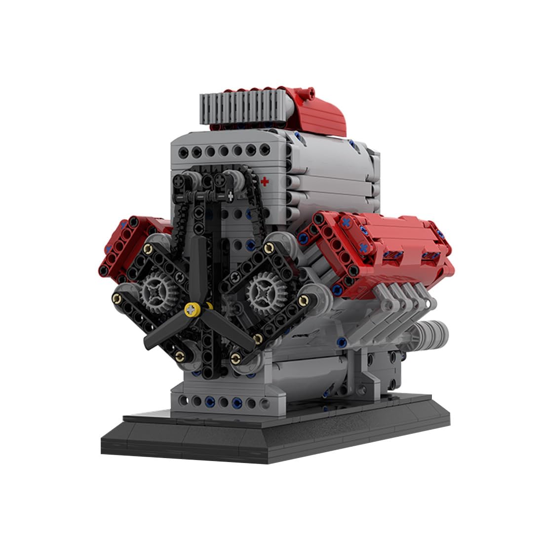 CRAFTLZ V8 Engine Model Building Blocks Set That Works, with Supercharger Removable Cover, MOC-171732 Designed by Bricktec Designs (1054PCS/Dynamic Version)