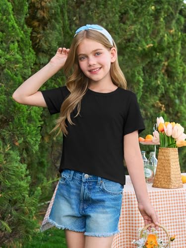 Image of Haloumoning Girls Short Sleeve T Shirts Kids Summer Crewneck Tops