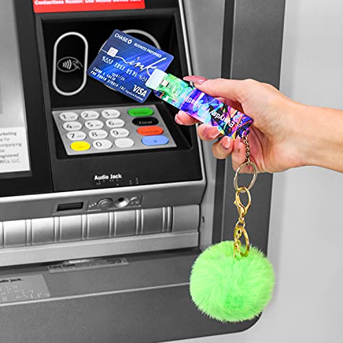 NABULOUS Card Grabber for Long Nails - Credit Card Puller - ATM Debit Card Clip Keychain with Pom Pom - Sanitary Card Grabber (Neon Green & Blue)2