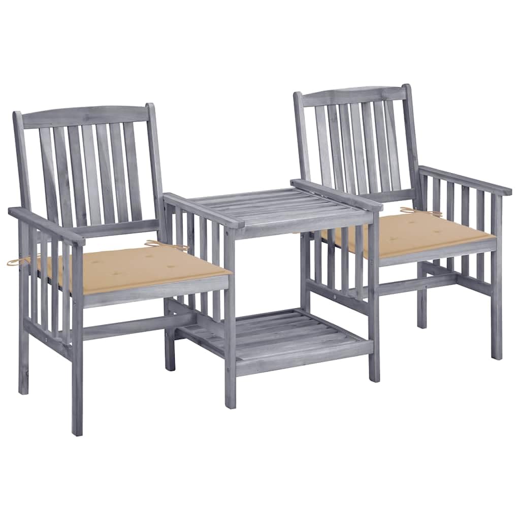 Chaises de jardin en acacia massif avec coussins déperlants et table basse A23