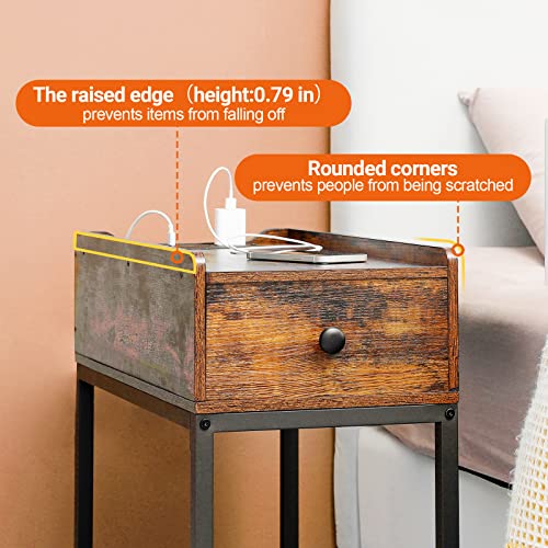 Amhancible End Tables Living Room Set Of 2 With Charging Station, Small Nightstand With Drawer, Bedside Tables With Usb Ports & Outlets, Slim Side Table For Small Spaces, Bedroom, Couch, Het04Ldbr #TOP4