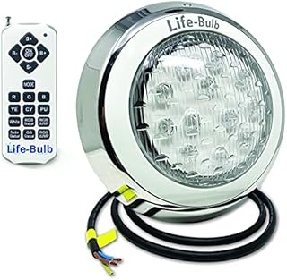Life-Bulb LED Color Changing Wall Mount Pool Light with Remote | 75ft Cable | 12V 60W | Lifetime Replacement Warranty | No Drilling Required Installation Kit