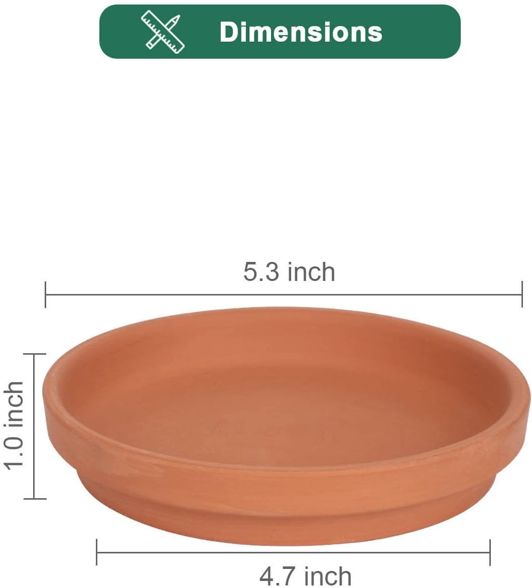 Large Ceramic Plant Saucer and Small Terracotta Pot Plant Saucer - 2 Pcs 7 Inch Black Ceramic Plant Tray and 6 pcs 5 Inch Terracotta Plant Saucer for 4,6,7 Inch Plant Pots with Drainage Hole and Gre