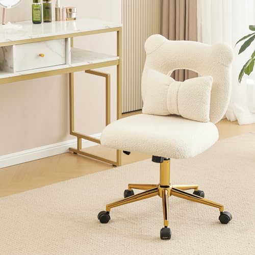 Furniliving Vanity Desk Chair, Modern Cute Chair with Wheels Heig...