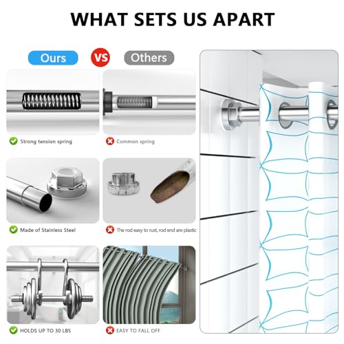 Image of Shower Curtain Rod 27-79 Inches, Adjustable Tension Shower Rod No Drilling, No Slip, Spring Tension Curtain Rod for Bathroom Kitchen Closet Windows - Silver