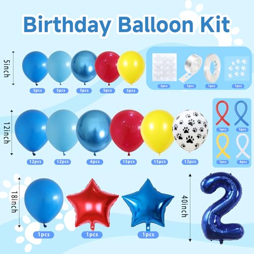 Image of 2nd Birthday Decorations for Boy, Dog Paw Second Birthday Balloons Arch with Red Blue Yellow Latex Balloons and Number 2 Balloon Star Foil Balloon for Paw Party Supplies