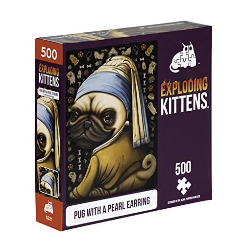 Pug with a Pearl Earring Jigsaw Puzzle by Exploding Kittens, 500 Pieces, Ideal for Adults Teens, and Kids