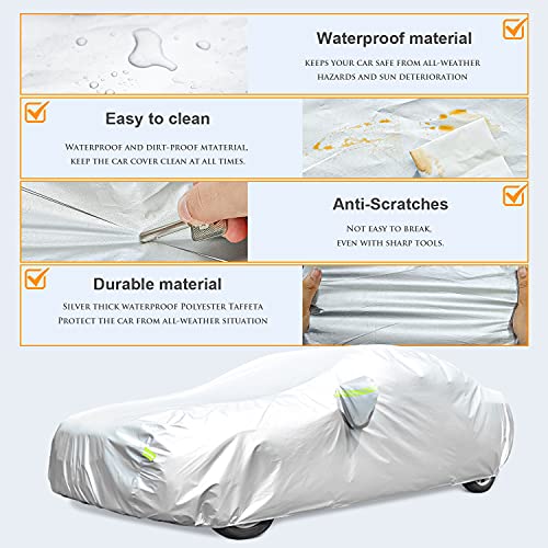 Image of Car Cover Outdoor Sedan Cover Waterproof Windproof All Weather Scratch Resistant Outdoor with Adjustable Buckle Straps for Sedan Fits up to 185''(185''L x 70''W x 60''H)