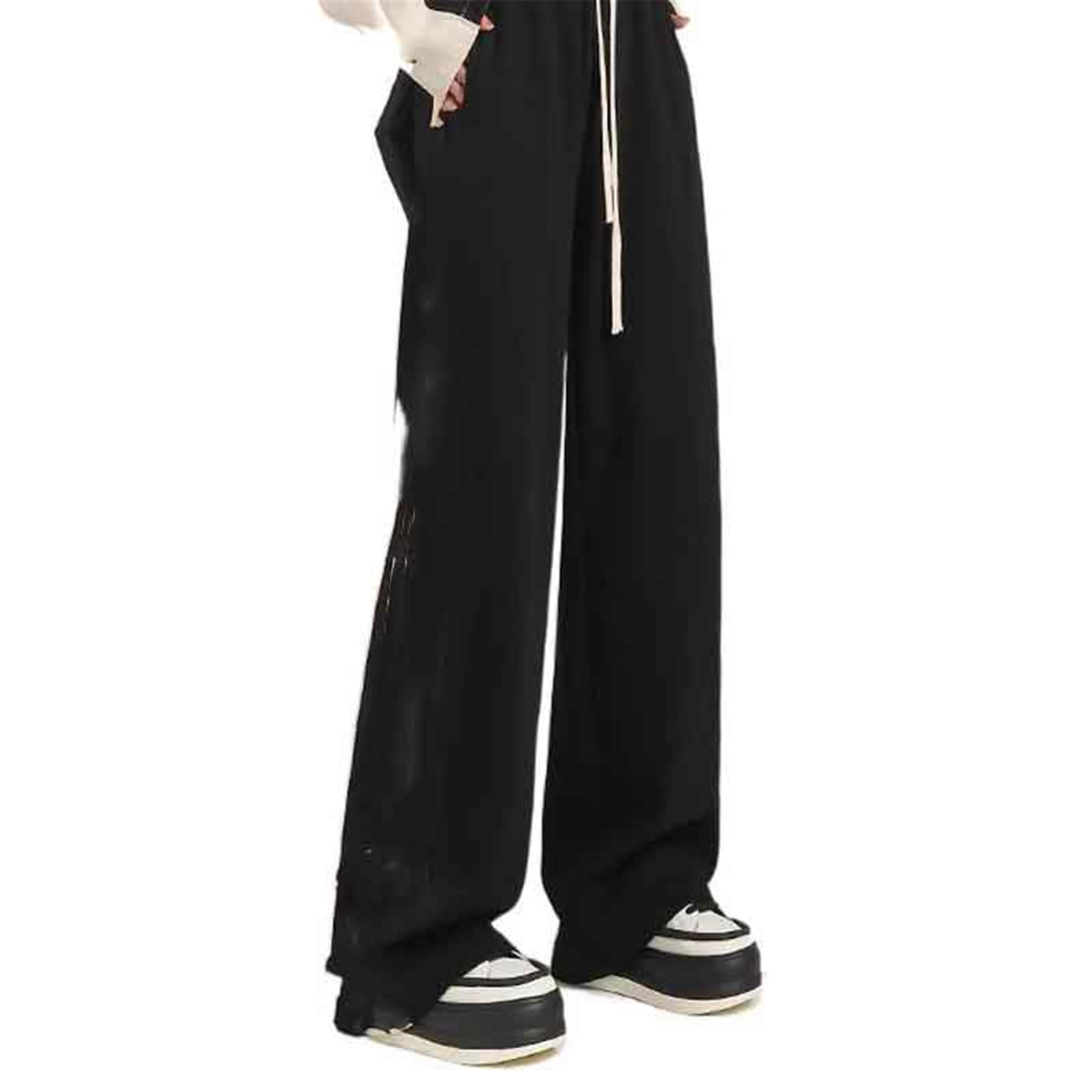 Womens Pants Summer Thin Black Loose Straight-Leg Trouser for Women-Black-X-Small