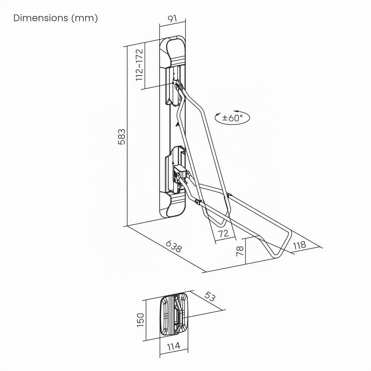my wall HR11L Support mural pour vélo, peu encombrant, pivotant, pliable, jusqu'à 71 mm de largeur de pneu, capacité de charge de 35 kg