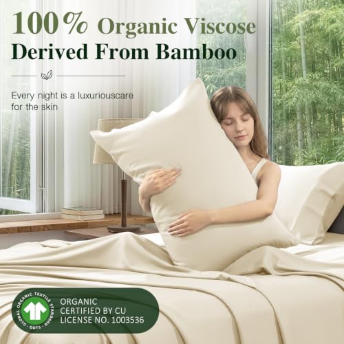 Image of 100% Organically Grown Bamboo Viscose Queen Sheet Set with Pockets on Side
