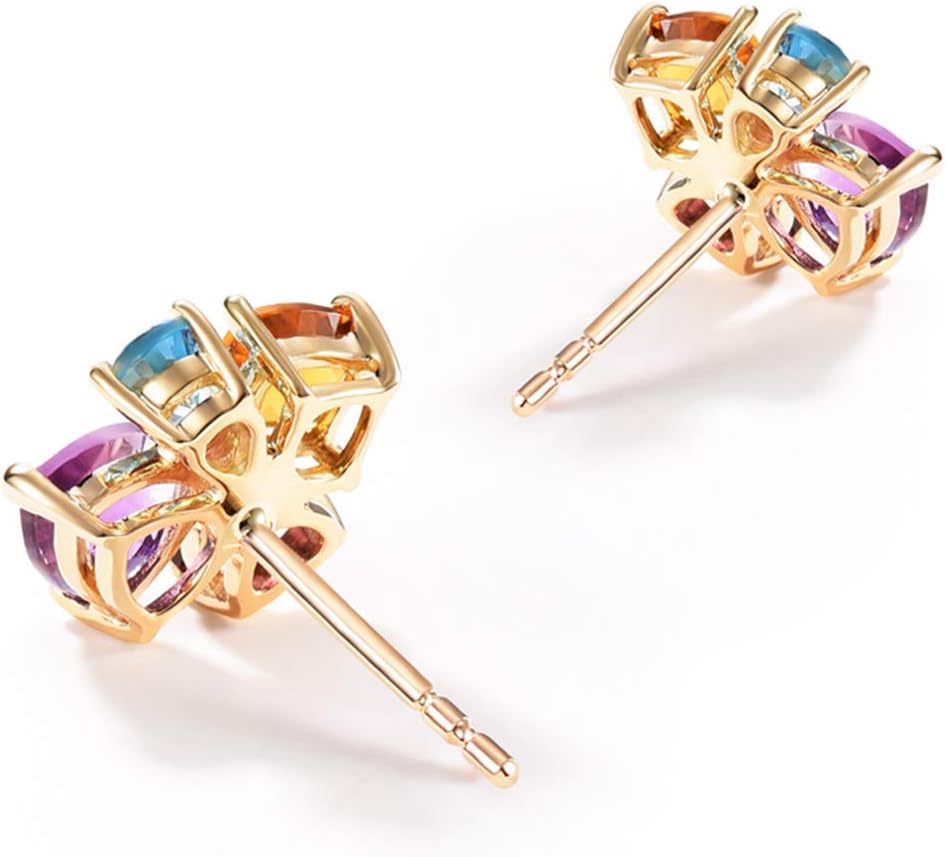 14K Yellow Gold Gemstone Stud Earrings with Topaz, Peridot, Garnet and Amethyst, Wedding gifts for Women