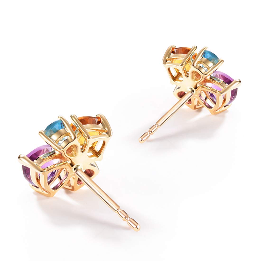 Aretes de oro macizo de 14 quilates con piedras preciosas naturales reales y topacio citrino granate amatista. Dimensiones: 12 x 10 mm