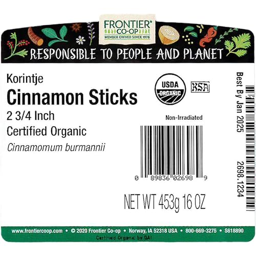 Frontier Organic Cinnamon Sticks for Cooking, 1 Pound