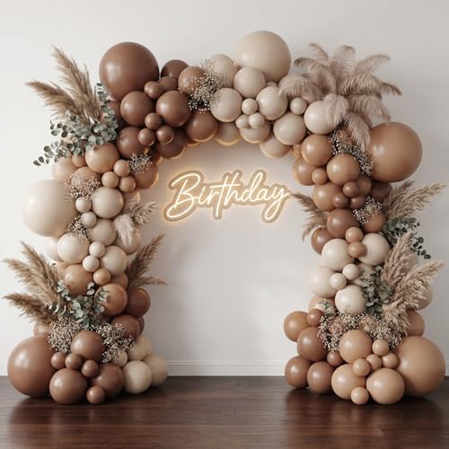 Image of RUBFAC 135pcs Brown Balloons, Boho Coffee Latex Balloon Different Sizes 18 12 10 5 Inch for Garland Arch Wedding Baby Shower Jungle Safari Fall Birthday Bear Themed Party Decorations