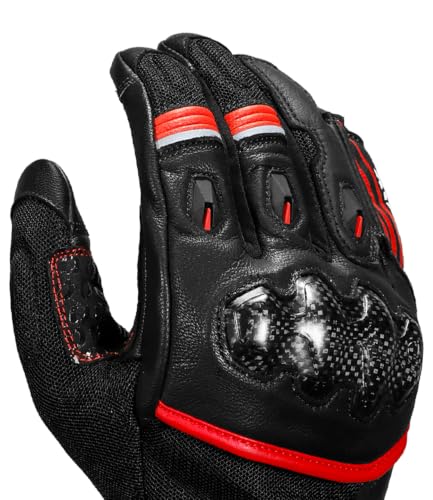 Image of Rynox Tornado Pro 5 Gloves | Semi-Gauntlet Motorcycle Riding Gloves with Carbon Fiber Protectors, Fast-R Palm Sliders | D3O Impact Foam and Touchscreen Compatibility - Black Red, Large