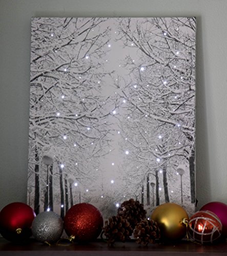 Clever Creations 16 X 12 Inch Christmas Led Wall Canvas Art Home Decor, Light Up Battery Operated Snowy Winter Scene, Winter Path #TOP3