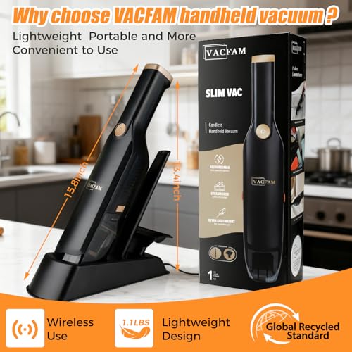 Image of Handheld Vacuum Cordless,Dust Busters Cordless with Storage Dock,15KPA High Power Portable Vacuum Vordless,USB Quick Charge,Mini Vacuum with Multi-Nozzles & Washable Filter,Black