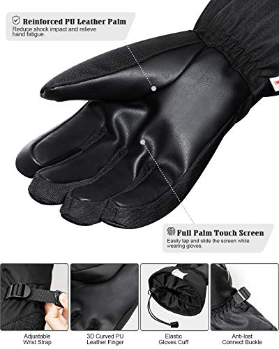 Glisteny Mens Ski Gloves Women Waterproof Snowboard Touchscreen Winter Gloves 3M Thinsulate Windproof Insulated Cold Weather Snowmobile Snow Gloves Breathable Warm Leather Gloves Wrist Leashes Size:xl #TOP3
