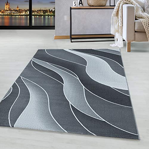 HomebyHome Alfombra Pila Corta Diseño de Ondas Sala de Estar Suave Rectangular Gris, Color:Gris, Tamaño:240x340 cm Cover