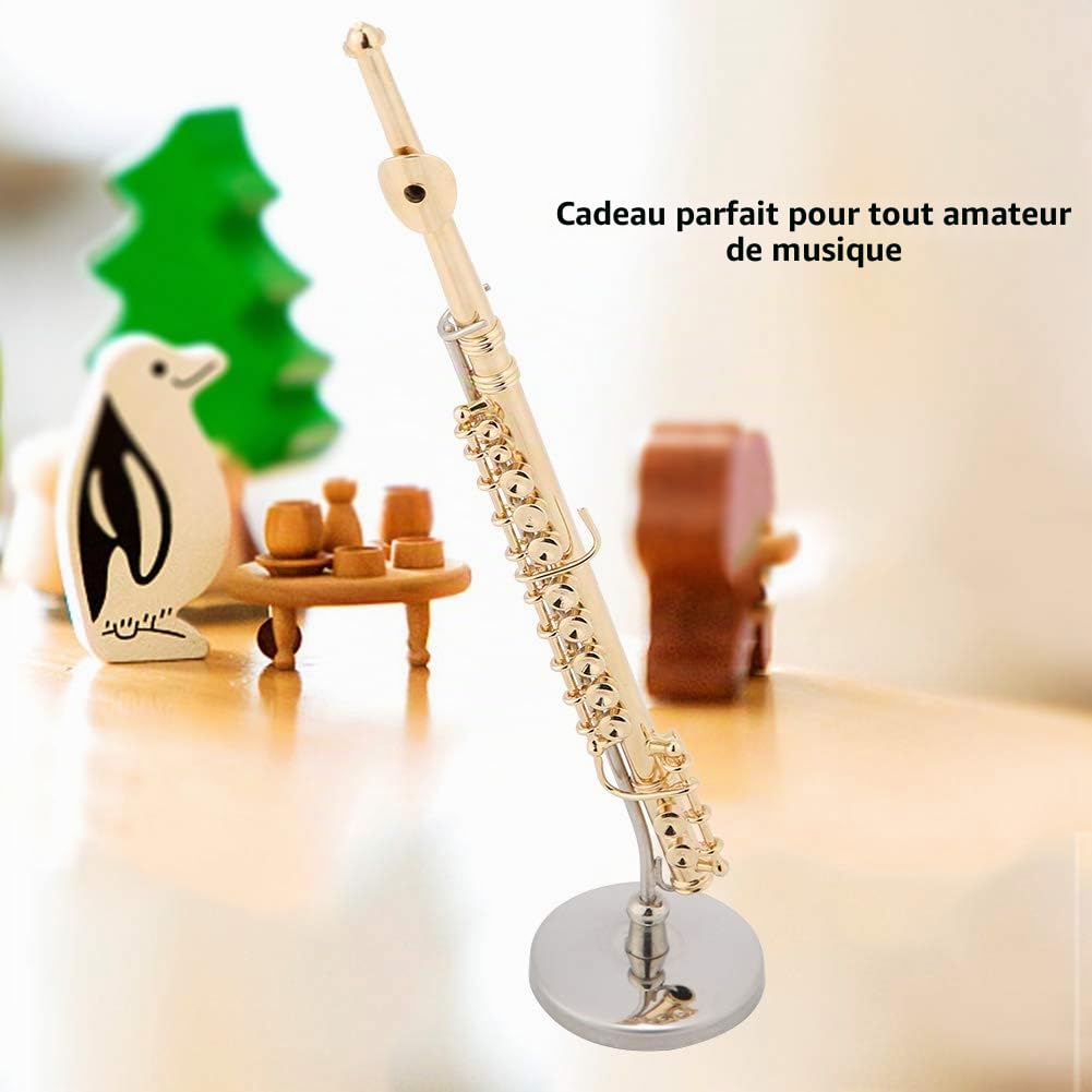 Modèle de flûte en Laiton avec Support Instrument de Musique Décoration Miniature pour la Maison Ornement de café Miniature Réplique de flûte avec étui Gifts Gifts
