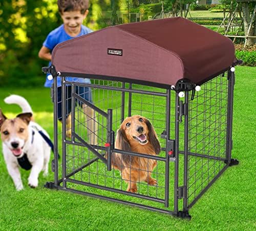 My Pet Companion 2.5'x2.5'x3' Dog Kennel Outdoor with Roof Cover Heavy Duty Dog Crates for Medium Dogs Playpen Fence Steel Wire Panel for Backyard