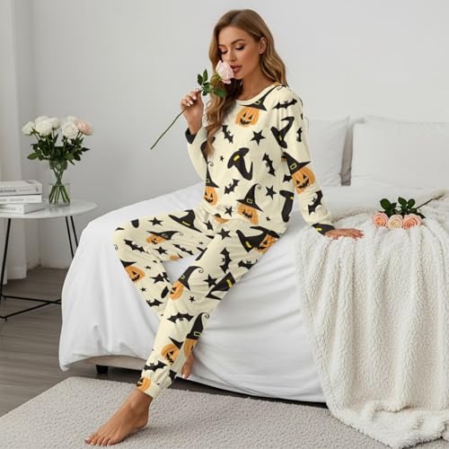 Image of Womens Lounge Set Long Sleeve Soft Pajama Sets Casual 2 Piece Pj Outfit Crewneck Sleepwear with Pockets Plus Size