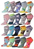 Tipi Toe Women's 20 pairs Stylish Fashionable Vibrant Multicolored Shades with Cat Cartoon Patterns No Show/Ankle Basic Socks, NS256-257-T1