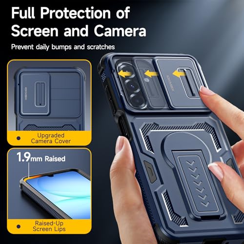 for Samsung Galaxy A16/ A17/ A26 Case with 2 Pack Screen Protector, Slide Camera Lens Cover, Kickstand & Lanyard Strap, Dual Layer Shockproof Non-Slip Matte Case, Blue - Image 5