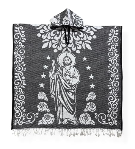 St Jude Our Lady of Guadalupe Poncho Cape Shawl Blanket Virgen San Judas Tadeo Zarape Gaban Cobija Unisex Indigenous Handmade2