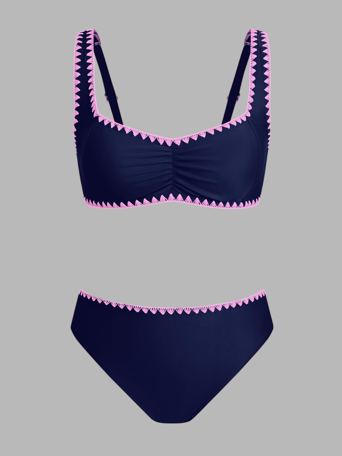 CUPSHE Damen Bikini Set Herzausschnitt Verstellbare Breite Träger Nähte Mittlerer Bund Badeanzug