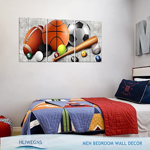 Hliwegns Kids Room Decor, Aesthetic Sports Canvas Wall Art For Boys Bedroom, Basketball Football Baseball Painting Poster Toddler Playroom Balls Picture Sets Teens Men Gift For Office Living Room #TOP2