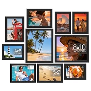 upsimples 10 Pack Picture Frames Collage Wall Decor for Mounting or Tabletop Display, Photo Gallery Frame Set for Family, Multi Sizes Including 8×10, 5×7, 4×6, Black